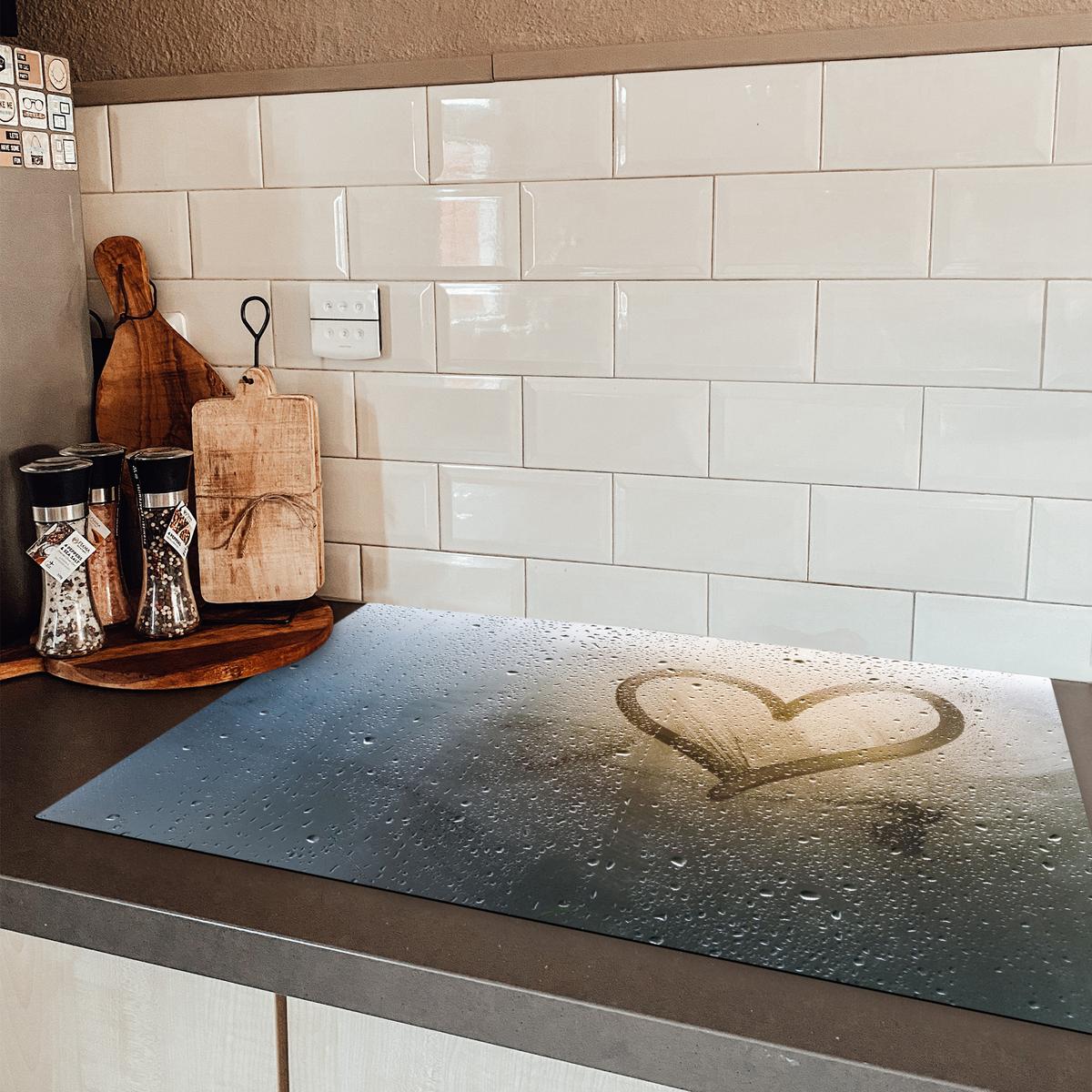 HERDABDECKPLATTE Herz - Kondenswasser - Wasser - 3D Induktionsmatte 81x52 cm - Grau, Kunststoff (81/52/0.2cm) - MuchoWow