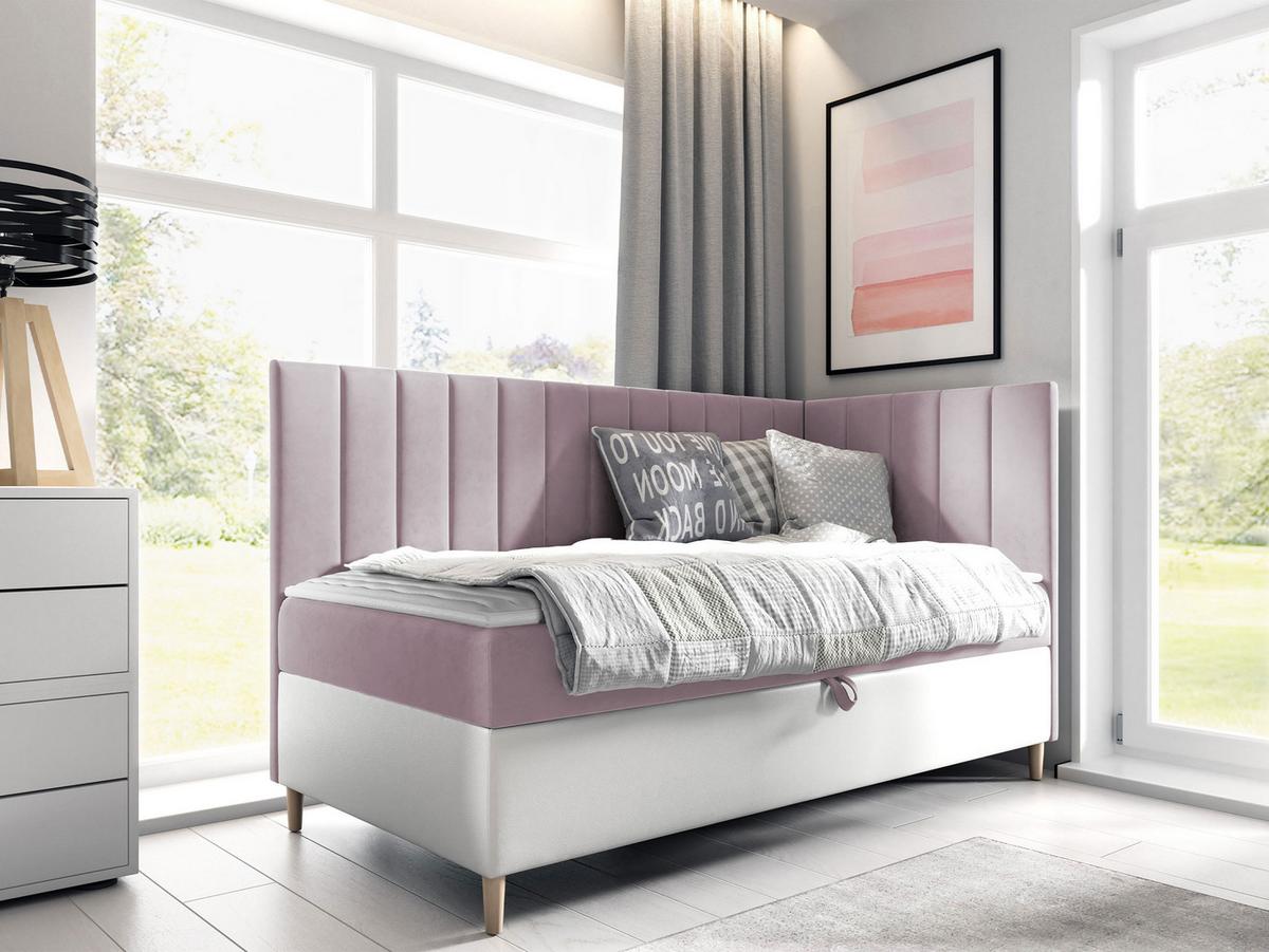 BOXBETT Maja Junior 3, Seite zum Öffnen des Bettkastens: Rechts - H3 - Weiß/Rosa, Holz (80/200cm) - MIRJAN24