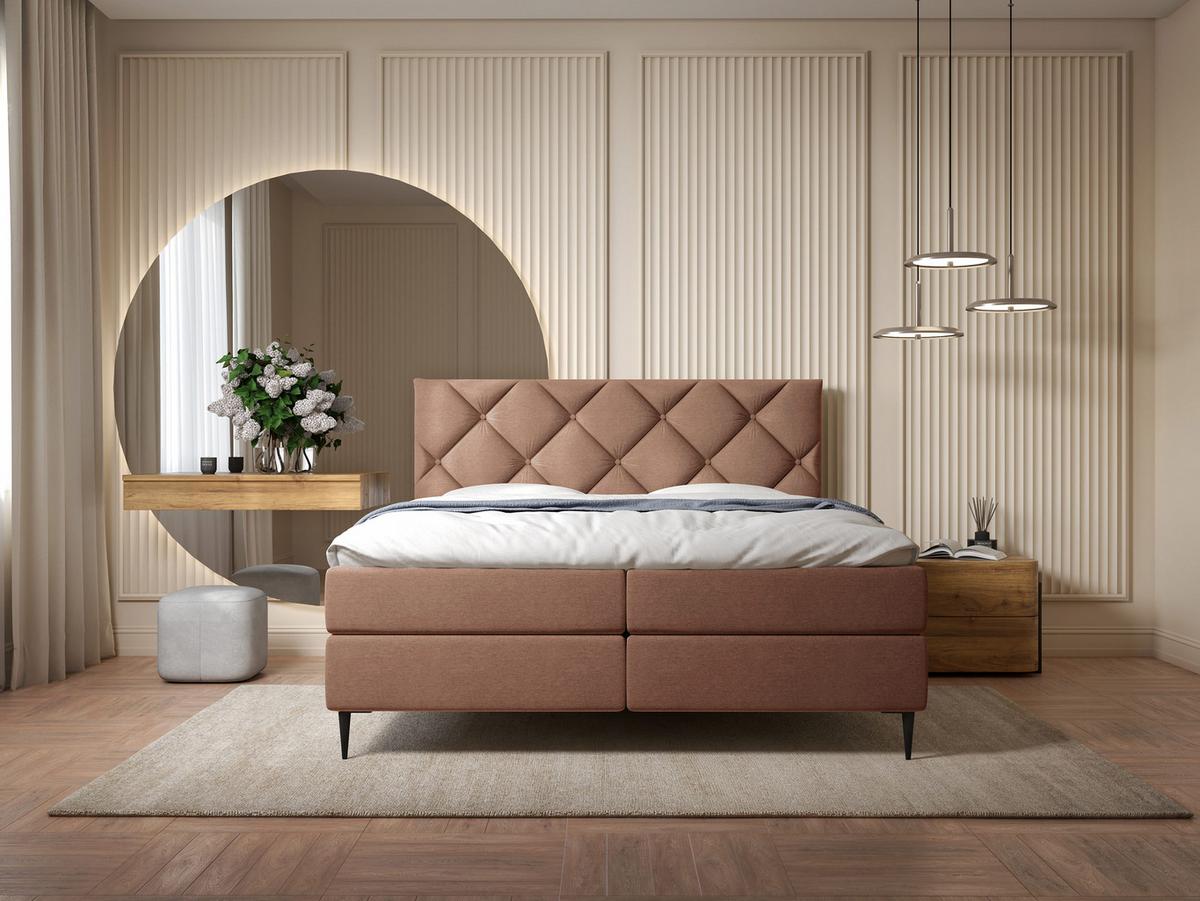 BOXBETT Letra - H3 - Chromfarben/Hellrosa, Holz/Textil (140/200cm) - MIRJAN24