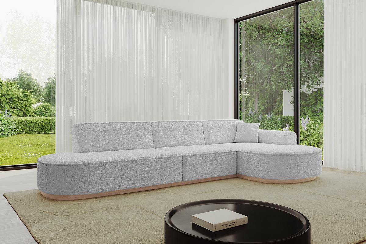 ECKSOFA Ottomane Rechts MARI-L2-v1 - 328x171x83 cm Hellgrau Bouclé - Hellgrau, Holzwerkstoff/Textil (171/328cm) - ALTDECOR