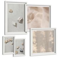 BILDER SET 5er Set - 50x50 cm & 20x30 cm & 40x60 cm Weißer Rahmen - Boho-Stranddekorationen aus Steinen - Weiß, Kunststoff (40/60cm) - TULUP