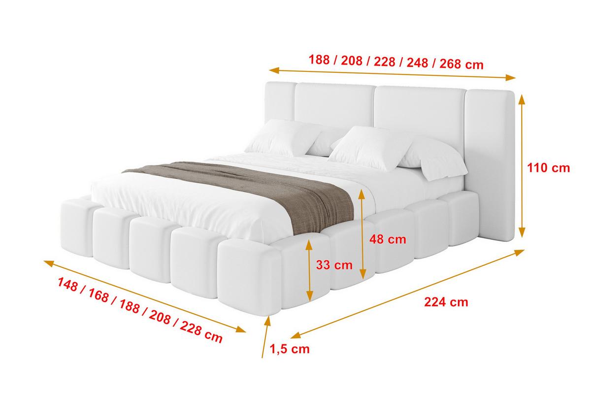 POLSTERBETT mit Bettkasten und Lattenrost, Boxbett ohne Matratze - NILO 200x200 Weiß - Weiß Hochglanz, Holzwerkstoff/Textil (200/200cm) - ALTDECOR