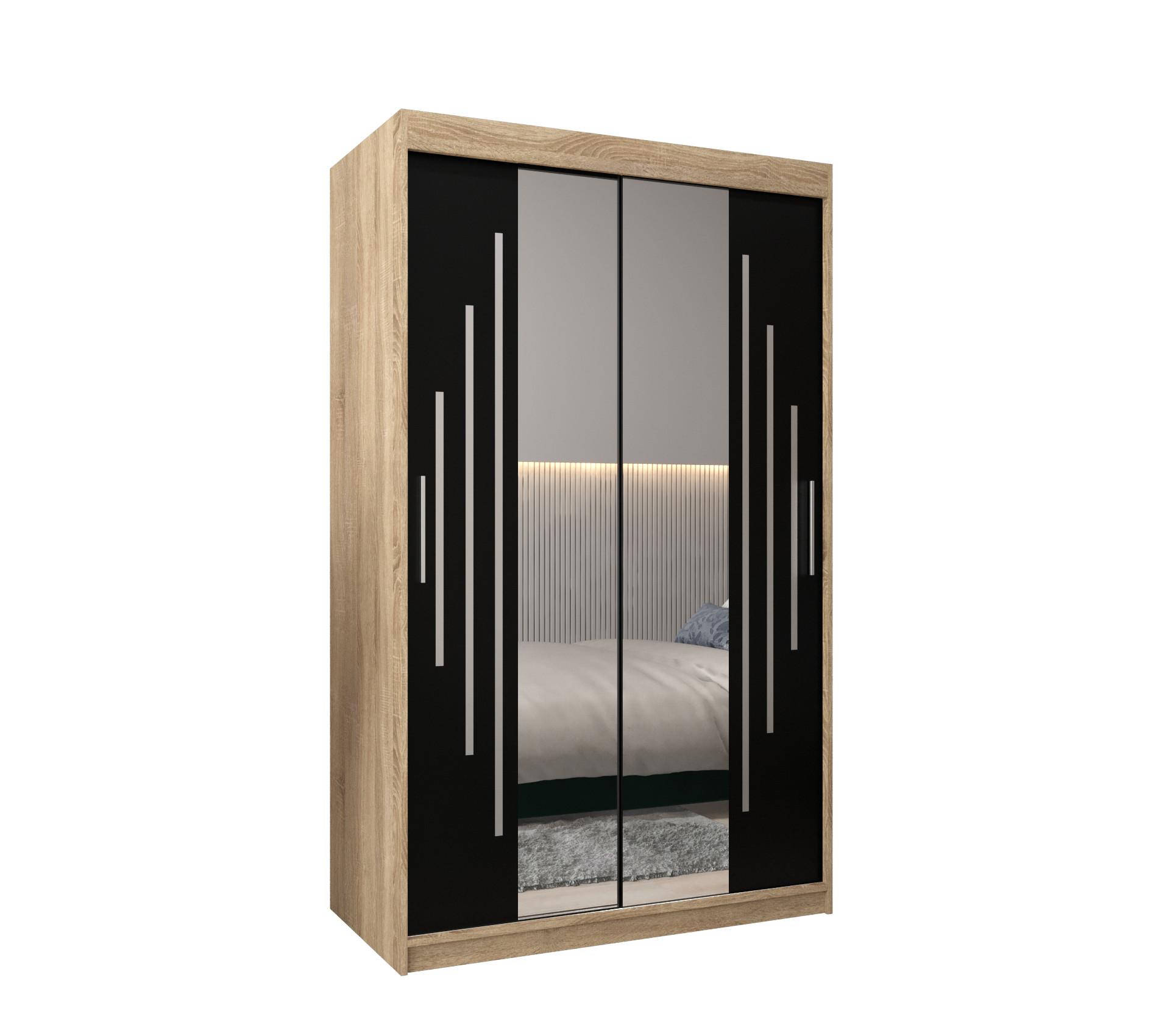 SCHWEBETÜRENSCHRANK 200/120/62 2-türig - Silberfarben/Schwarz, Holz/Kunststoff (120/200/62cm) - Abiks Möbel