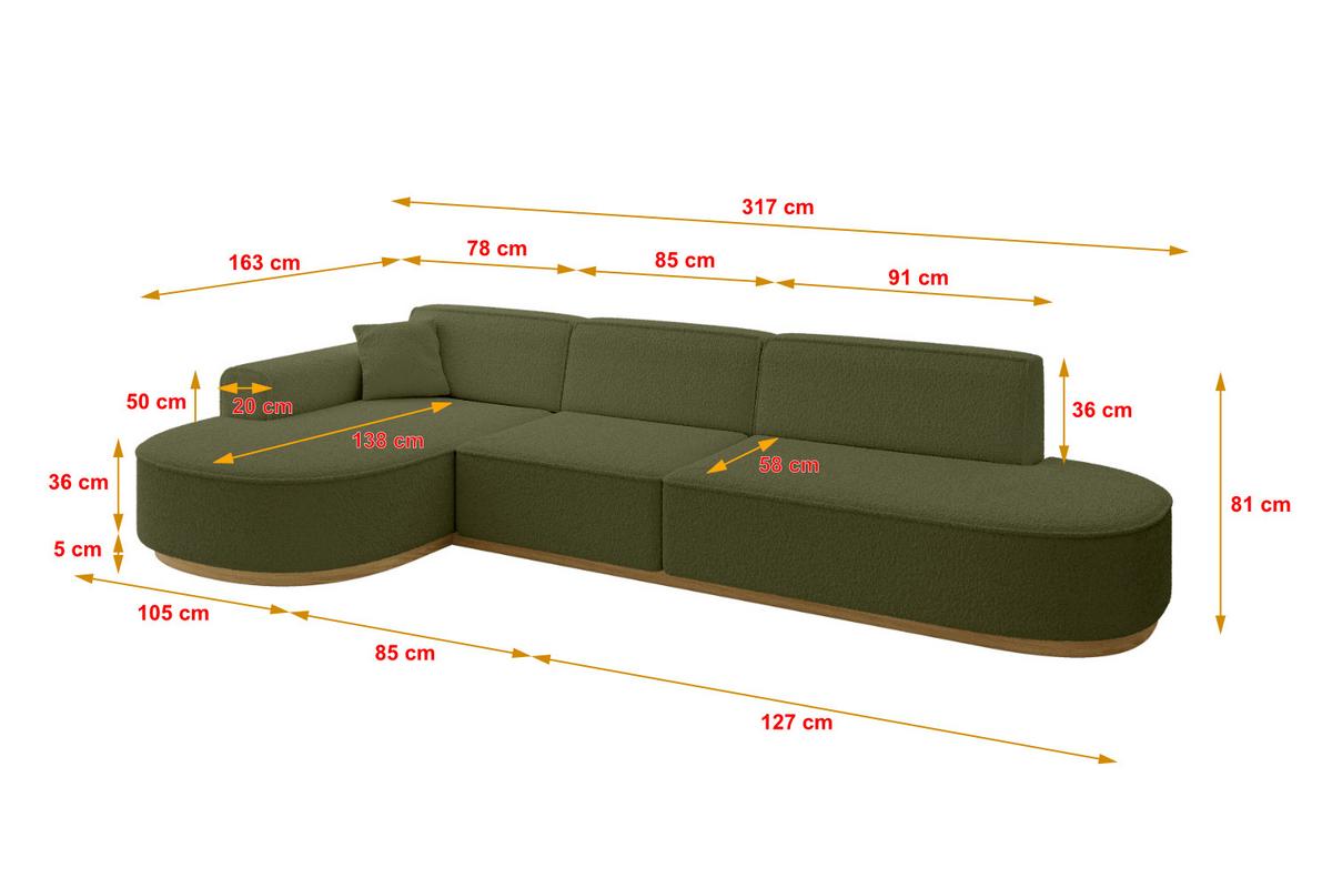 ECKSOFA Ottomane Links MARI-L2-v2 - 328x171x83 cm Grün Bouclé - Grün, Holzwerkstoff/Textil (328/171cm) - ALTDECOR