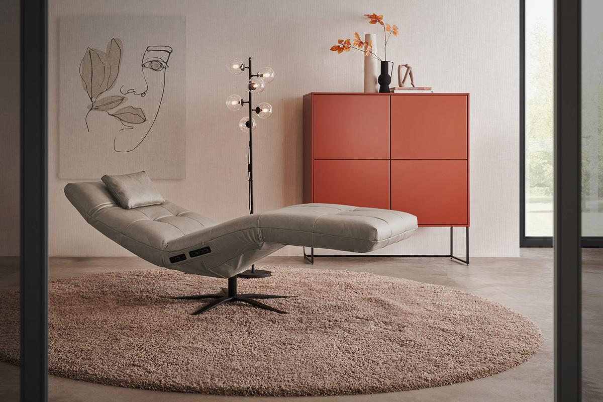 RELAXLIEGE LETICIA Grau Leder Drehbar (360°), Relaxfunktion - Schwarz/Grau, Leder/Metall (82/115/156cm) - KAWOLA