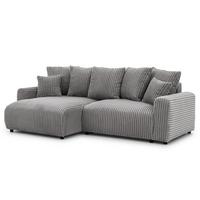 ECKSOFA Calma mit Schlaffunktion und Bettkasten im Bumpy-Design aus weichem Grau Plüschcord - Ottomane links - Schwarz/Grau, Holz/Kunststoff (239/140cm) - S-Style