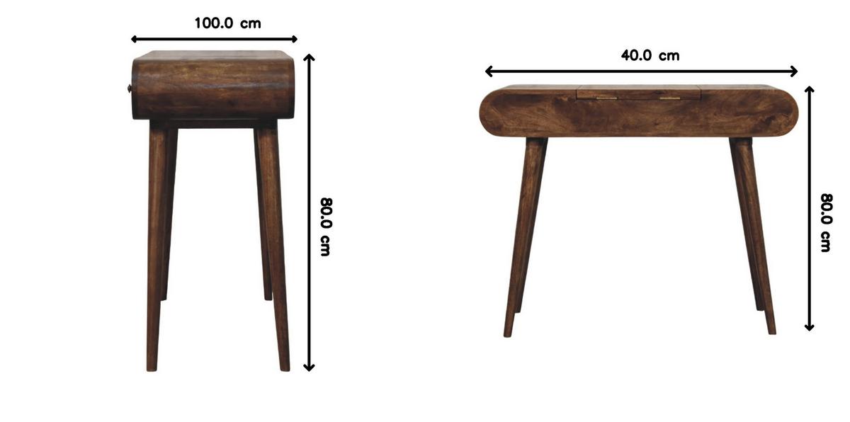 KOSMETIKTISCH Konturierte Rundung - Dunkelbraun/Messingfarben, Holz/Metall (100/80/40cm) - Artisan Furniture