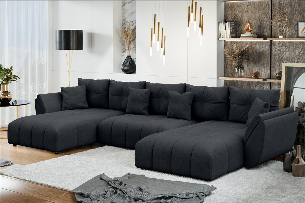 WOHNLANDSCHAFT Antalya Schwarz 382/190/91 cm – Sofa mit Bettfunktion - Schwarz, Kunststoff/Textil (382/91/190cm) - AX Living