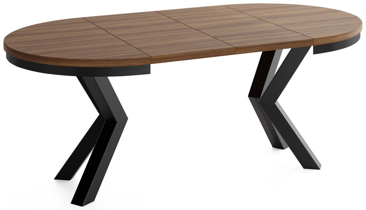 ESSTISCH Clara runder ausziehbarer, Nussbaum Braun 100-180/100/76 cm - Walnussfarben/Schwarz, Holzwerkstoff/Metall (100/180/76cm) - WFL GROUP