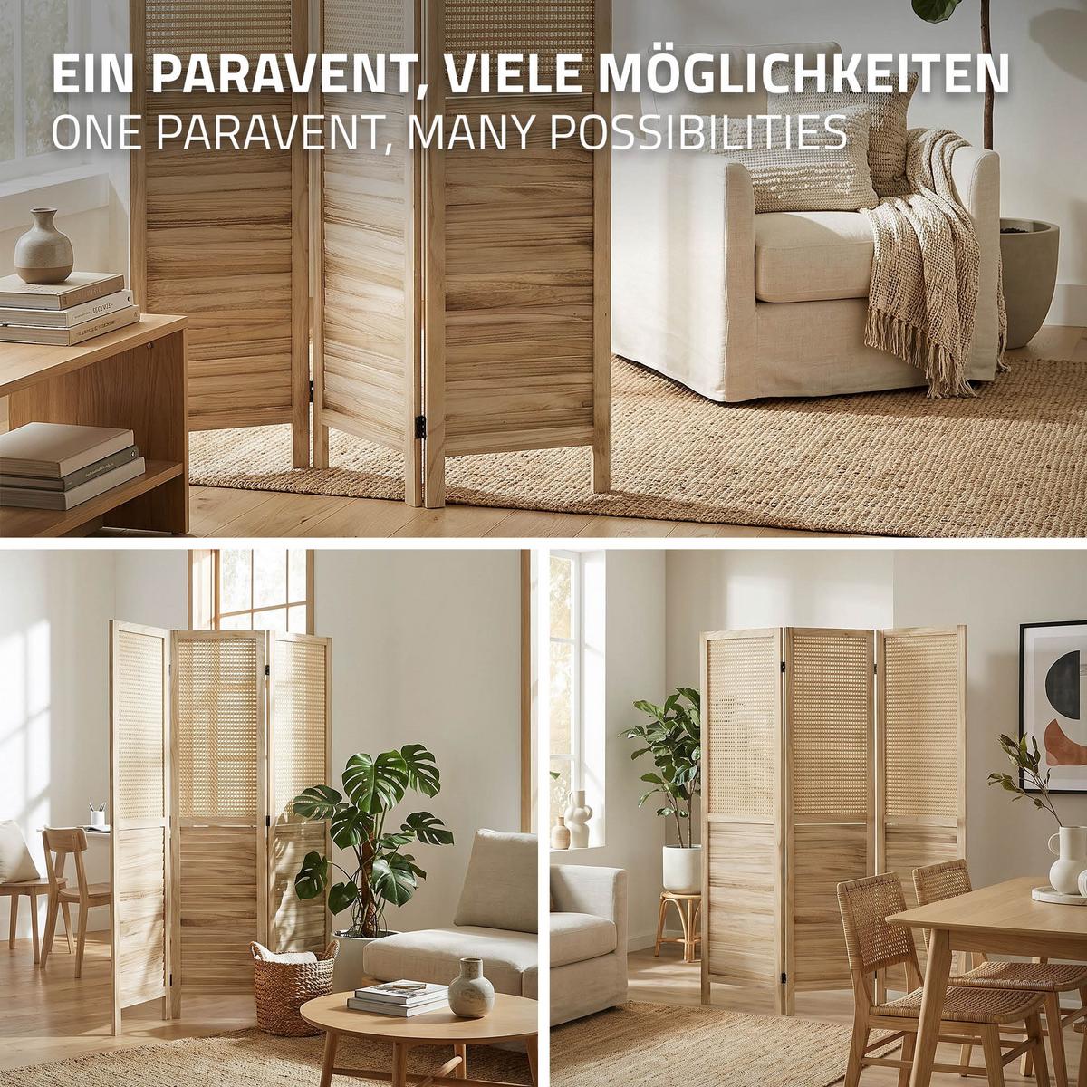 PARAVENT 3 teilig Osaka 170x121 cm Natur aus Holz - Braun, Holz (121/170/2cm) - ML-DESIGN