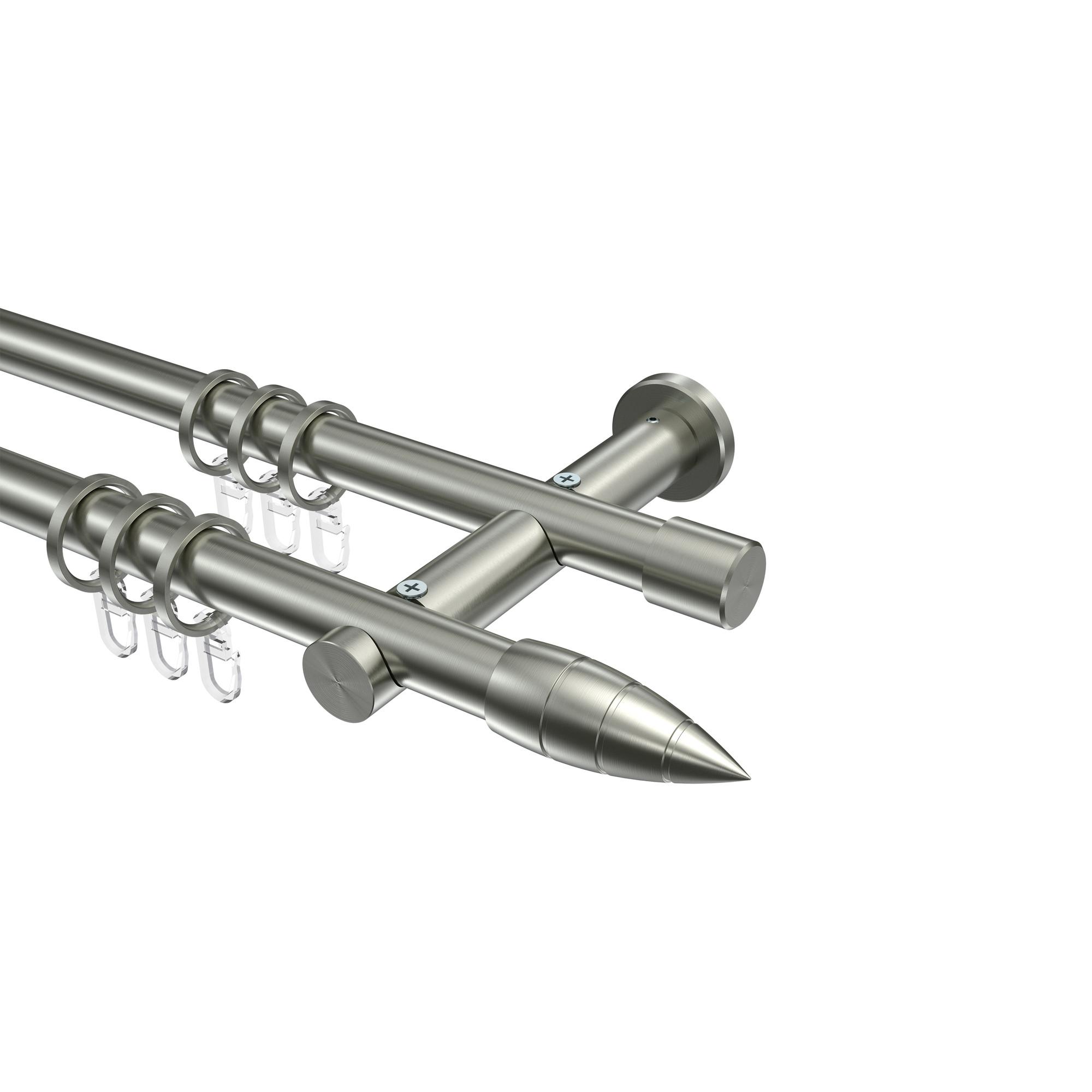 GARDINENSTANGE Platon Samanto 280 cm (geteilt in 2 x 140 cm), 2-läufig, 20 mm Ø Edelstahl-Optik - Edelstahlfarben, Metall (280cm) - INTERDECO