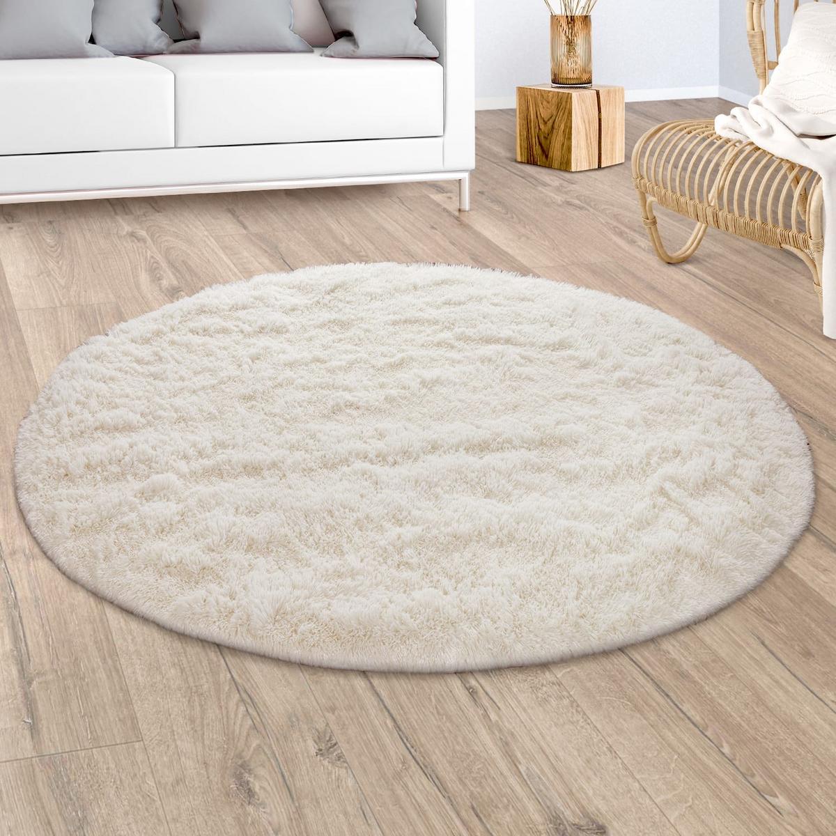 HOCHFLORTEPPICH, einfarbig, aus Polyester, Elfenbein, Ø 160 cm - Champagner, Textil (160/160cm) - KADIMA DESIGN