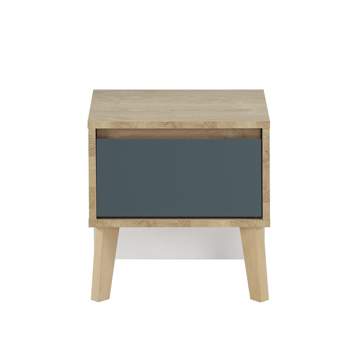 NACHTTISCH 1 Schublade Larvik - Französische Herstellung - 42/36/41 cm - Blau, Holzwerkstoff (36/41/36cm) - Calicosy