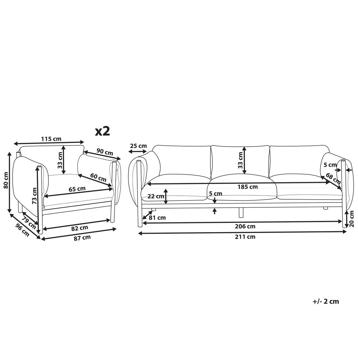 5-SITZER LOUNGE SET 3-teilig hellgrau/schwarz Esperia - Hellgrau/Schwarz, Textil/Metall (211/80/96cm) - Beliani