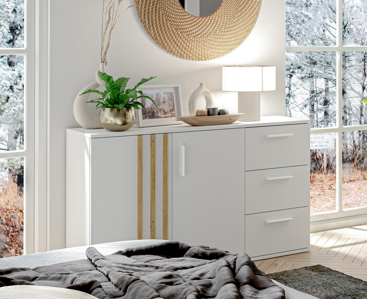 SIDEBOARD Turell 2D3SZ Weiß 120/73/35 cm – Kommode mit Schubladen - Weiß, Holzwerkstoff/Kunststoff (120/73/35cm) - AX Living