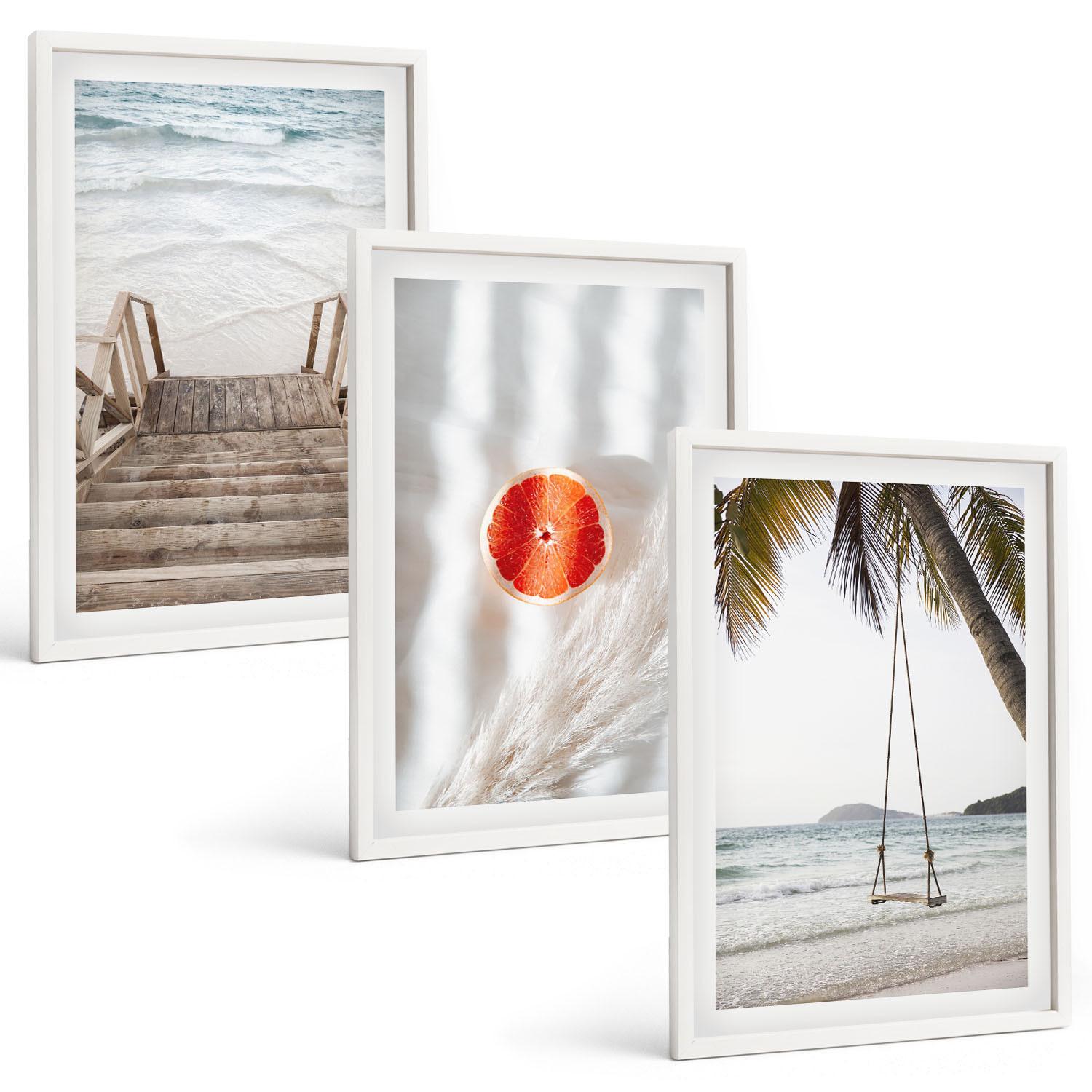 BILDER SET 3er Set - 40x60 cm Weißer Rahmen - Strandtreppe aus Holz, Urlaub - Weiß, Kunststoff (40/60cm) - TULUP