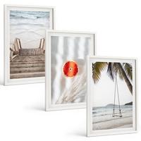 BILDER SET 3er Set - 40x60 cm Weißer Rahmen - Strandtreppe aus Holz, Urlaub - Weiß, Kunststoff (40/60cm) - TULUP