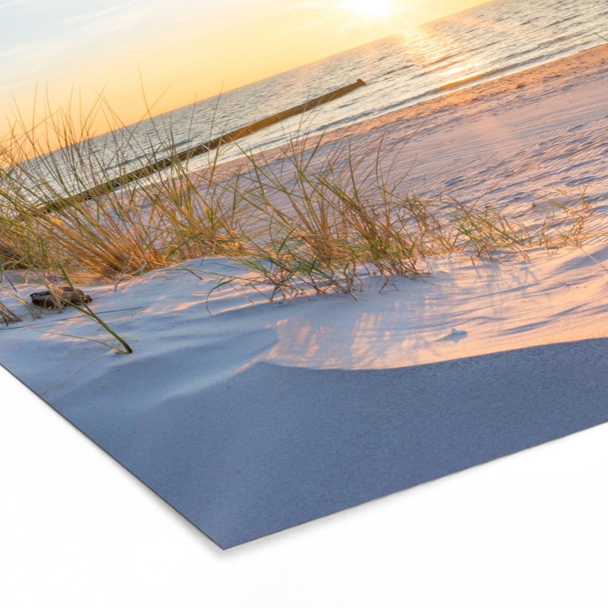 POSTER MIT RAHMEN Strand - Sonne - Düne - Gras - Sand - Horizont 40x30 cm - Hellblau, Papier (40/30cm) - MuchoWow