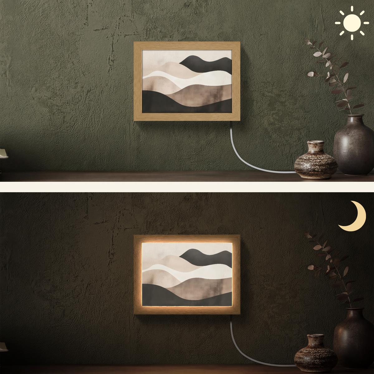 WANDLEUCHTE Abstrakt - Landschaft - Wellen - Cremefarben 20x15 cm - Graubraun, Holzwerkstoff (20/15/8cm) - OnlyWow