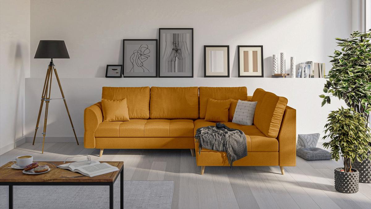 ECKSOFA Lorine Mikrofaser Gelb - Hellbraun/Gelb, Buchenholz/Textil (231/161cm) - S-Style Möbel