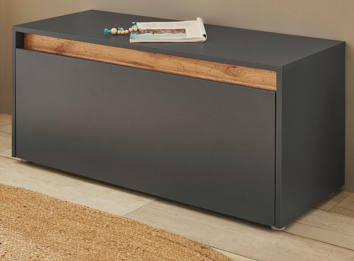 GARDEROBENBANK grau matt, Eiche Wotan 100 cm, Schuhbank mit Stauraum - Eiche Wotan/Silberfarben, Holzwerkstoff/Kunststoff (100/45/40cm) - Furn.Design