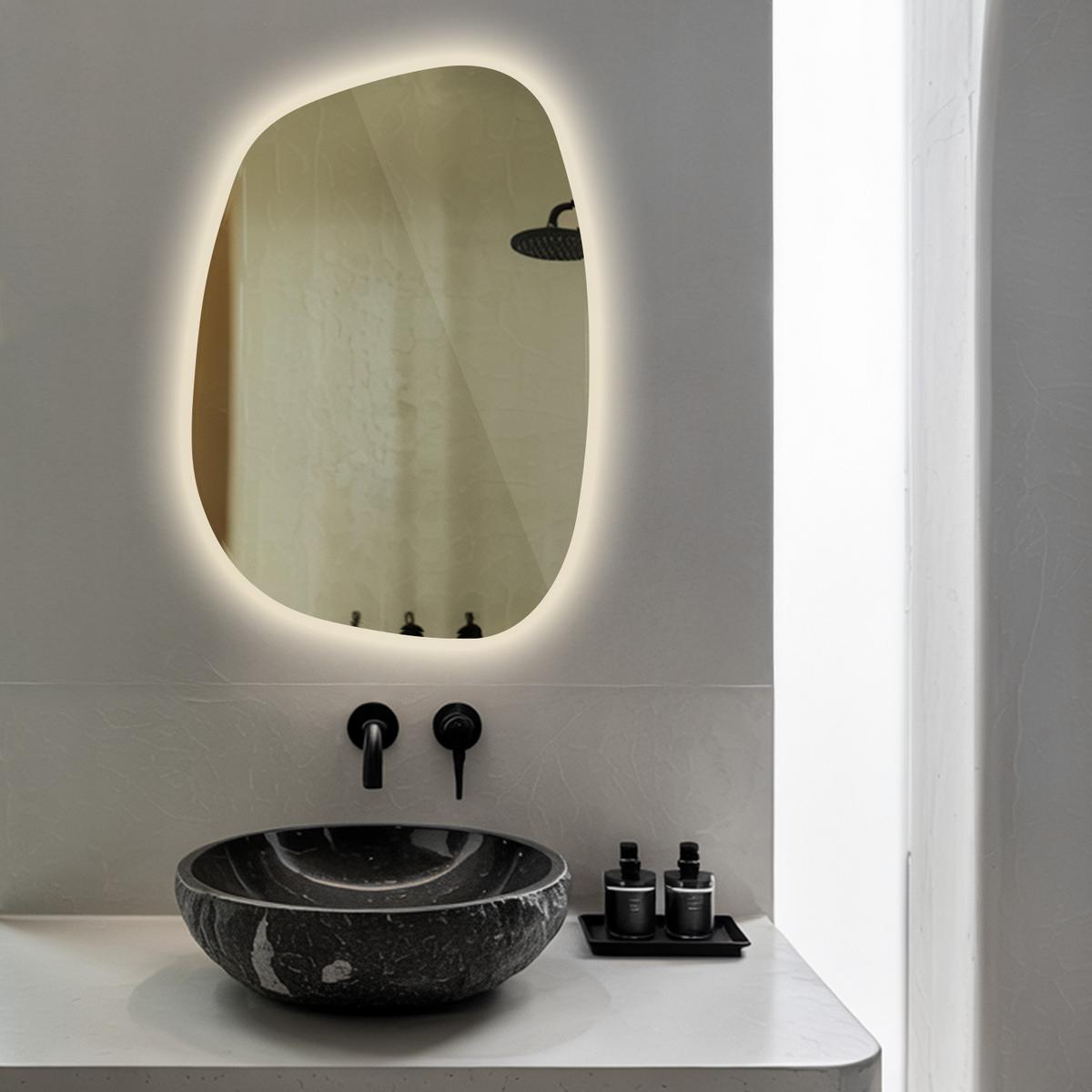 LED SPIEGEL 78,5 x 57 cm Unregelmäßige Form Warmweiß 3000K - Transparent, Glas (78.5/57/0.4cm) - TULUP