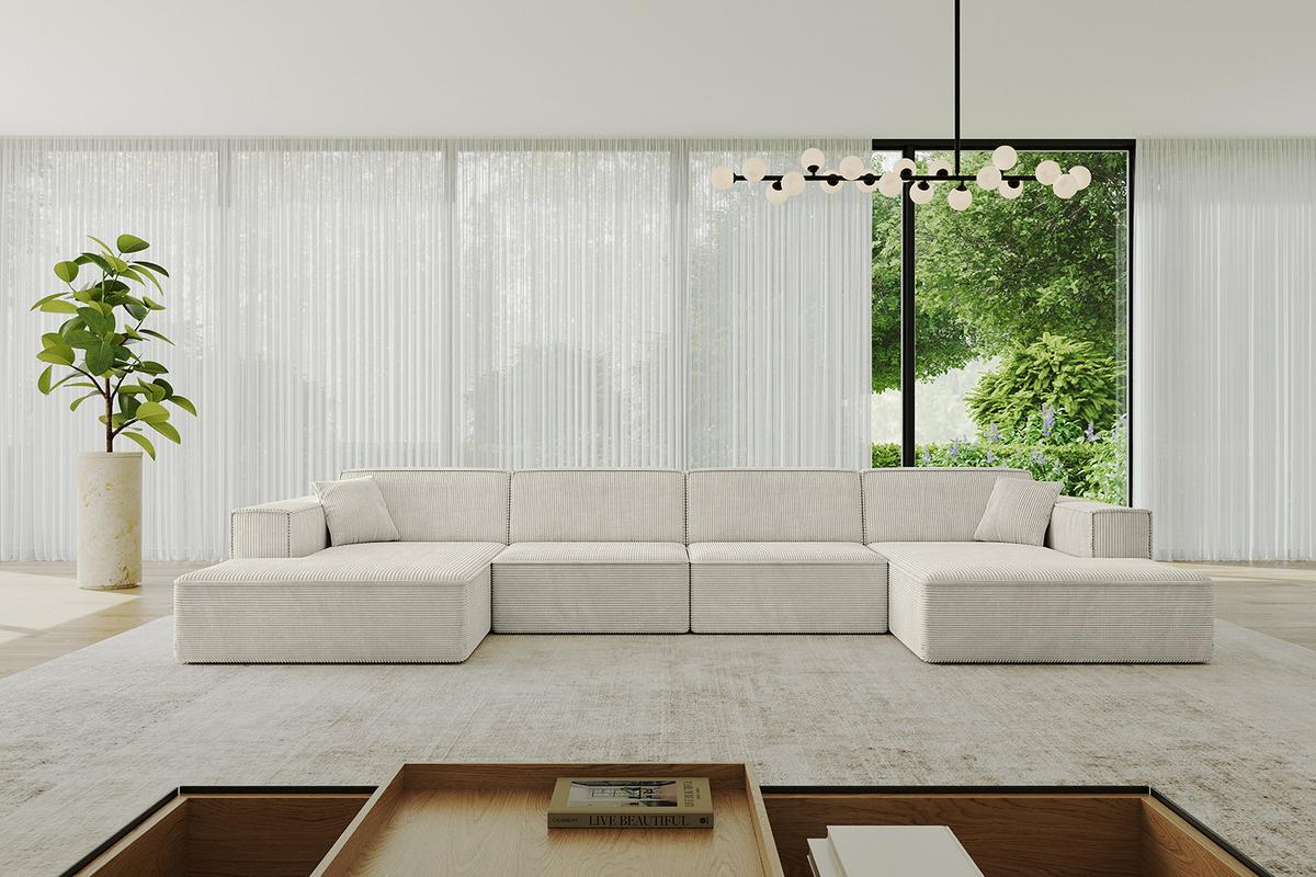 WOHNLANDSCHAFT IREA-U2-v4 - 386x165x77 cm Creme - Ecru/Creme, Holzwerkstoff/Textil (386/77/165cm) - ALTDECOR