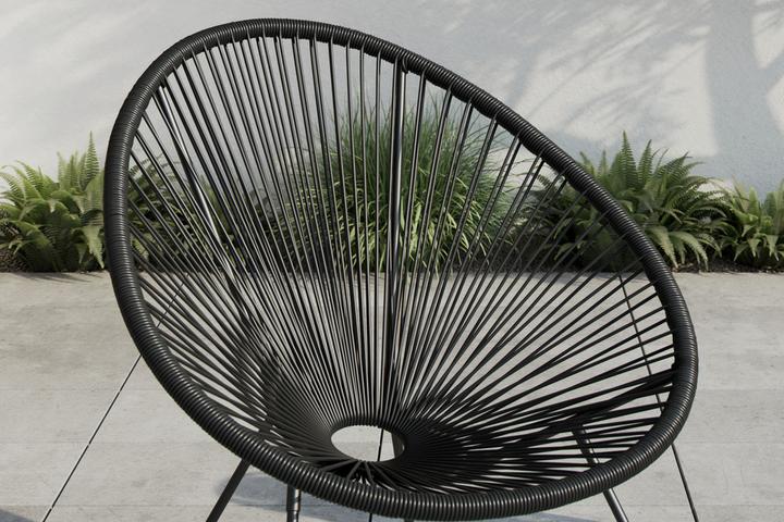 Garten-Relaxsessel Schwarz Stahlrahmen matt pulverbeschichtet PE-Rattan Kunststoffoptik