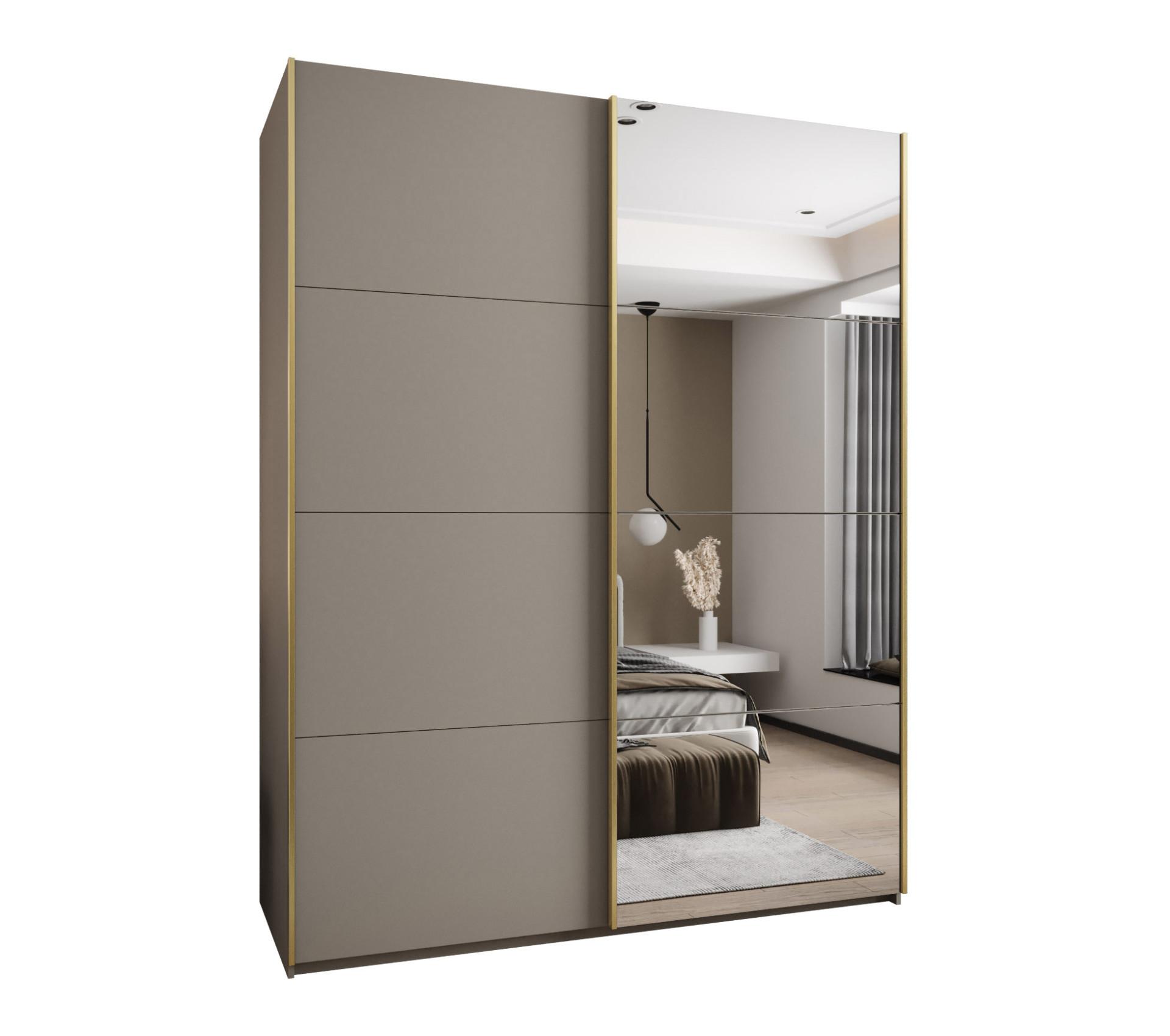 SCHWEBETÜRENSCHRANK 245,5/190/64 2-türig - Kaschmir/Goldfarben, Holz/Metall (190/245/64cm) - Abiks Möbel
