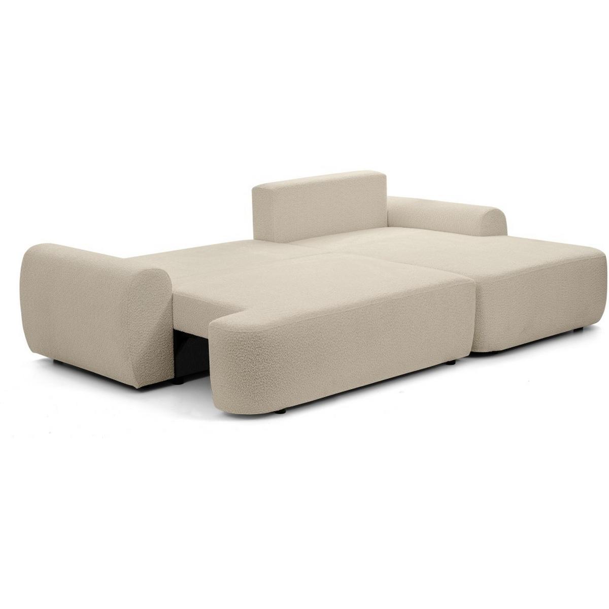 ECKSCHLAFSOFA Oliver im Bouclé-Gewebe, Beige, rechts - Beige/Schwarz, Textil (266/160cm) - Beautysofa