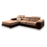 ECKSOFA ELMA L-S Beige Velours-Stoff mit Schlaffunktion - Beige/Silberfarben, Holz/Textil (280/205cm) - MASSENO