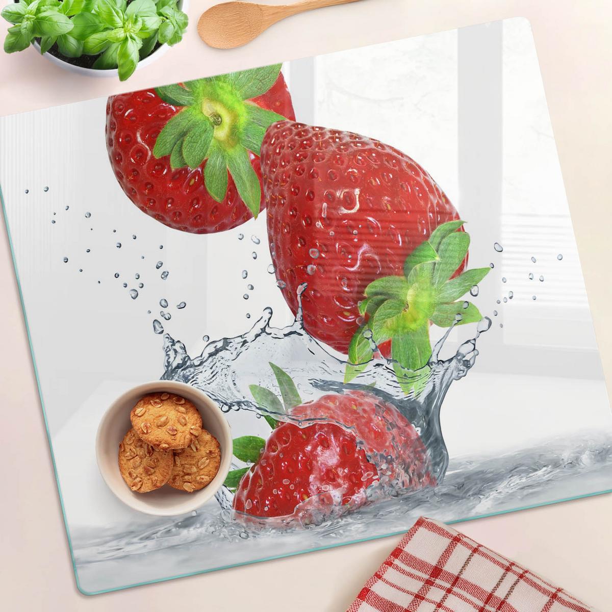 GLASPLATTE 60x52 cm Erdbeeren und Wasser - Rot, Glas (60/0.4/52cm) - TULUP