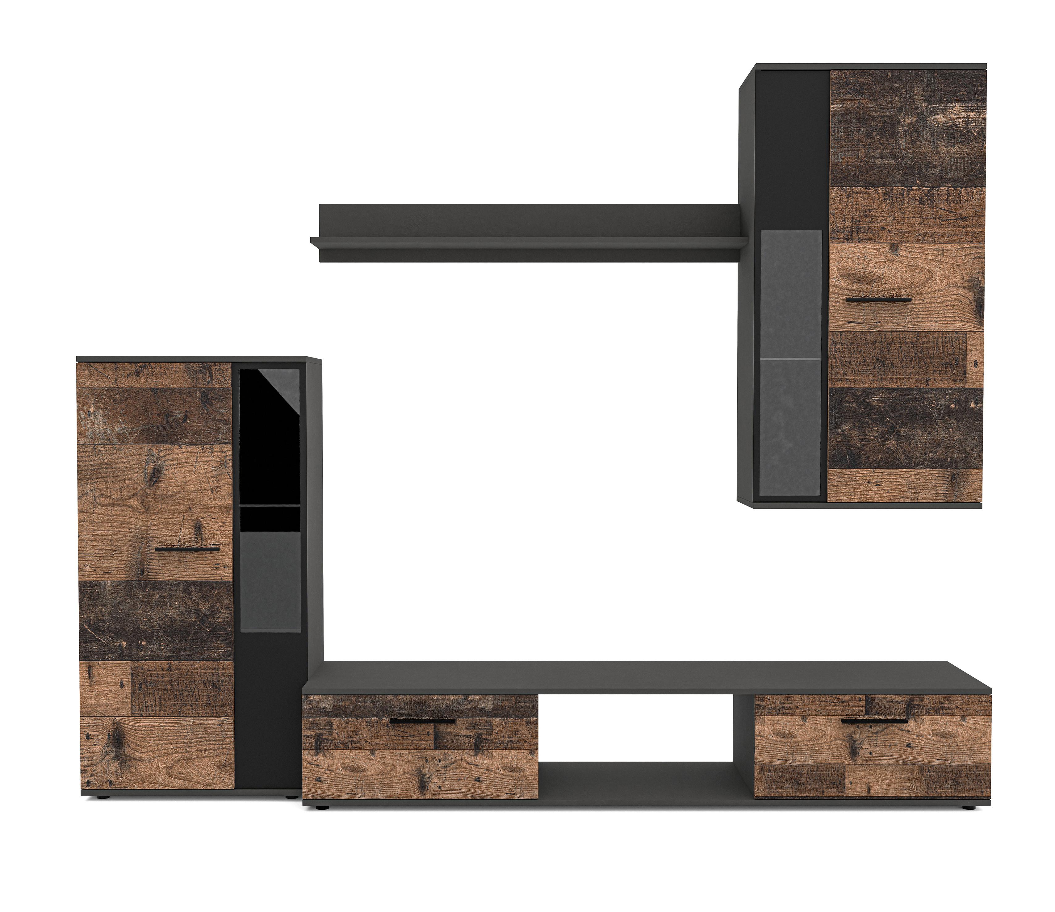 WOHNWAND Formilo Matera, Oldstyle 294/180/40 cm Hochwertige TV Wohnwand - Braun/Grau, Holzwerkstoff/Kunststoff (294/180/40cm) - AX Living