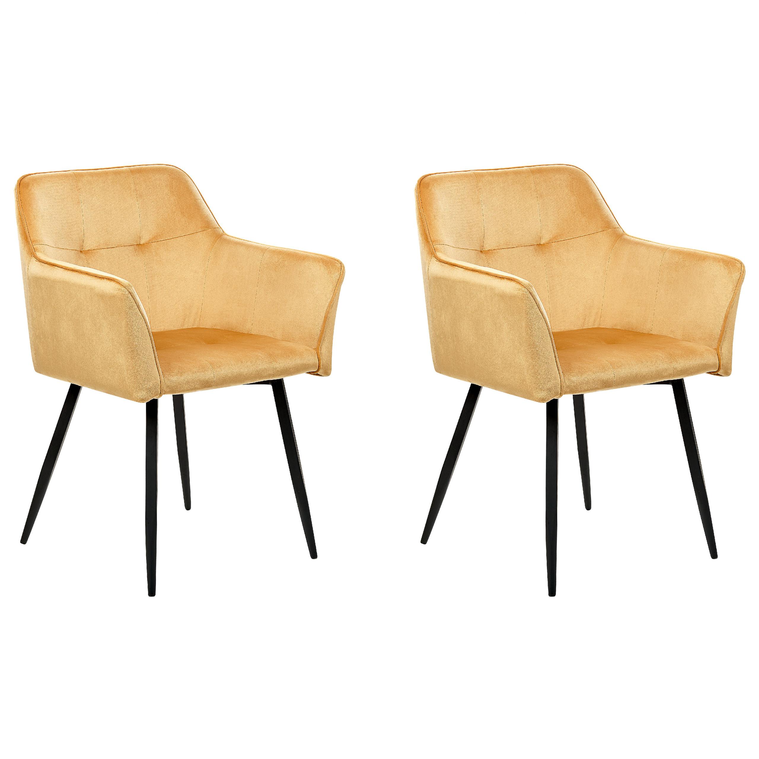 ESSZIMMERSTUHL 2er-Set Samtstoff Gelb Jasmin - Gelb, Textil/Metall (60/84/49cm) - Beliani