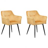 ESSZIMMERSTUHL 2er-Set Samtstoff Gelb Jasmin - Gelb, Textil/Metall (60/84/49cm) - Beliani