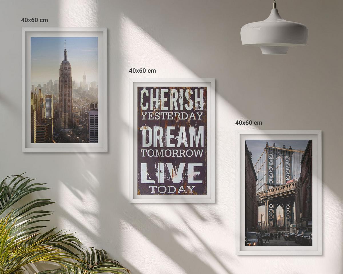BILDER SET 3er Set - 40x60 cm Weißer Rahmen - Zitat über New Yorker Landschaften - Weiß, Kunststoff (40/60cm) - TULUP