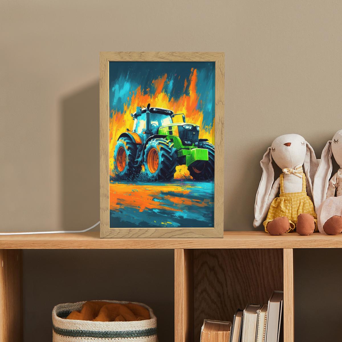 NACHTTISCHLAMPE Abstrakt - Traktor - Grün 20x30 cm - Dunkelblau, Holzwerkstoff (8/20/30cm) - OnlyWow