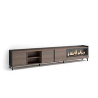 LOWBOARD, Eiche und Schwarz, 315/35/61cm, Kamin mit Feuereffekt XXL - Dunkelbraun, Holzwerkstoff (315/61/35cm) - Skraut Home