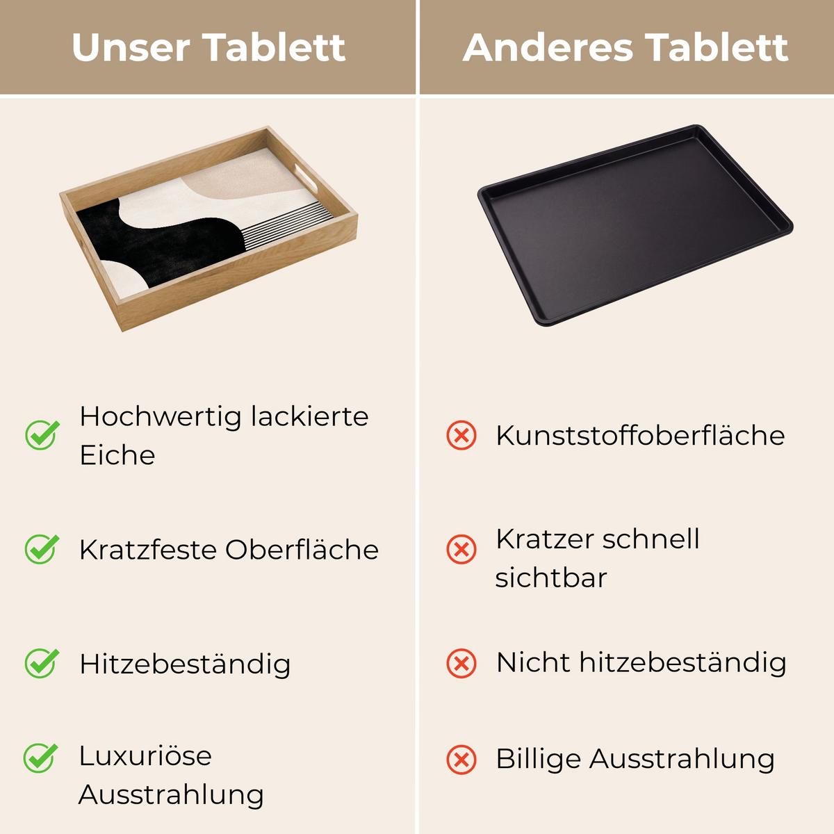 TABLETT Abstrakt - Japandi - Beige - Modern 40x30 cm - Schwarz, Holz (40/5/5cm) - OnlyWow