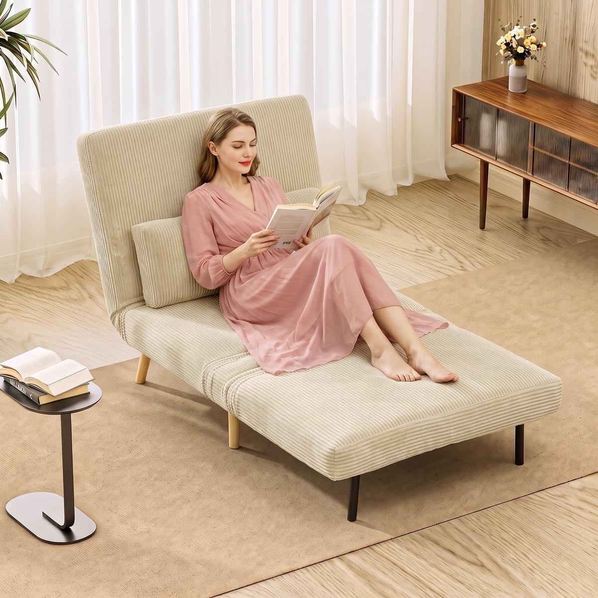 SCHLAFSESSEL Polyester Beige - Beige/Braun, Textil/Metall (75/84/90cm) - HOMCOM