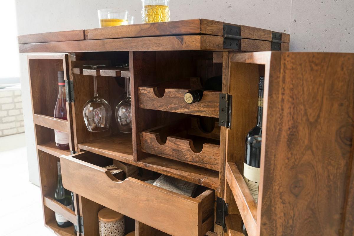 BARSCHRANK aus Massivholz mit Türen und integrierter Weinaufbewahrung SAAR, Braun 64x50x91 cm - Braun, Holz (64/91/50cm) - KADIMA DESIGN