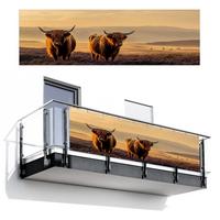 BALKON-SICHTSCHUTZ Schottische Hochlandbewohner - Heide - Landschaft - Tiere Windschutz 300x95 cm - Cognac, Kunststoff (300/95cm) - MuchoWow