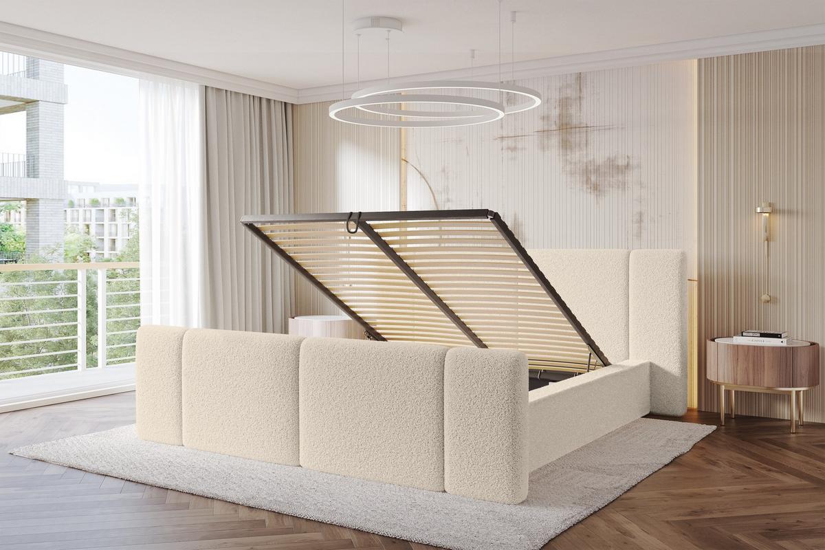 POLSTERBETT mit Bettkasten, Fußteil und Lattenrost, Bett mit Matratze H3/H4 - RIVO-Z 180x200 Dunkelbeige - Cappuccino, Holzwerkstoff/Textil (180/200cm) - ALTDECOR