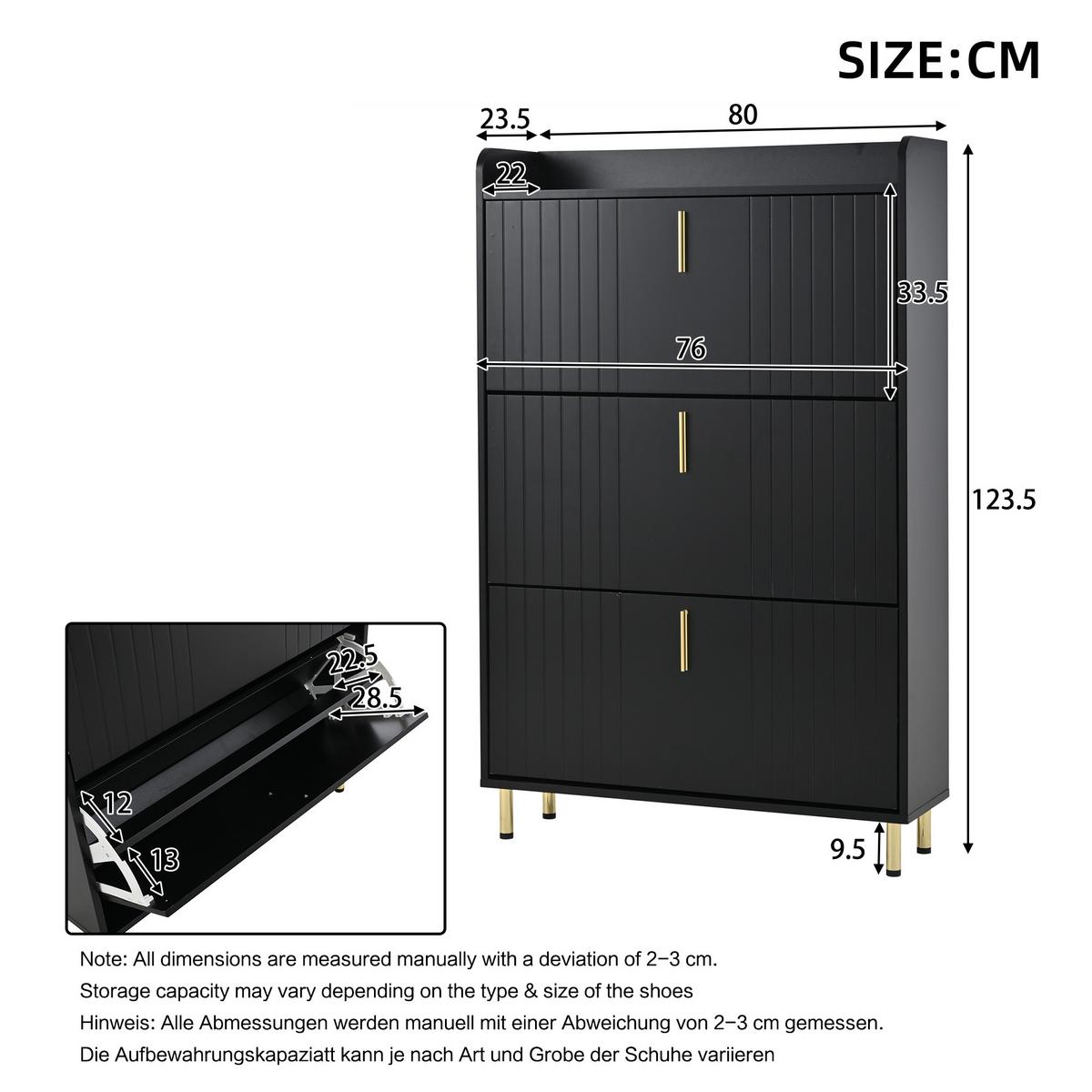 SCHUHSCHRANK schwarz schmal klappfächer - Schwarz, Holzwerkstoff (80/123.5/23.5cm) - Urban Meuble
