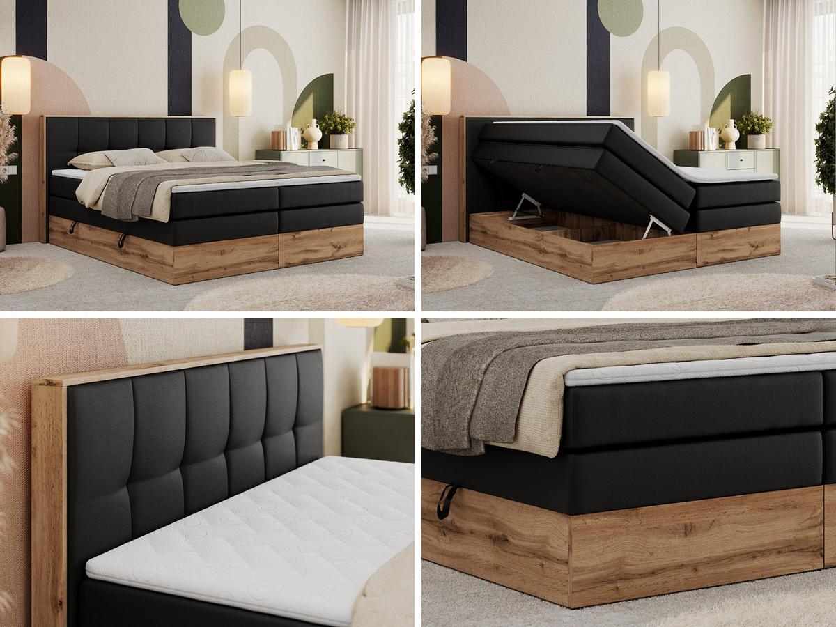 BOXSPRINGBETT ALBERO 1 KING 160/200 Schwarz Kunstleder - H4 - Schwarz, Holz/Textil (160/200cm) - MKS