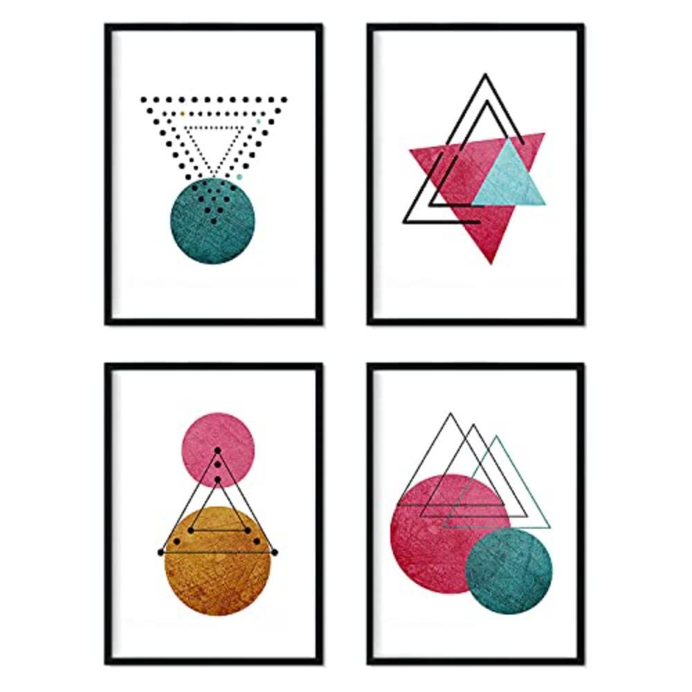 POSTER Set mit 4 Sternbilder und Monde Nordische Dreiecken A4 Schwarzer Rahmen - Schwarz, Papier (29.7/3cm) - Nacnic