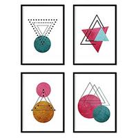 POSTER Set mit 4 Sternbilder und Monde Nordische Dreiecken A4 Schwarzer Rahmen - Schwarz, Papier (29.7/3cm) - Nacnic