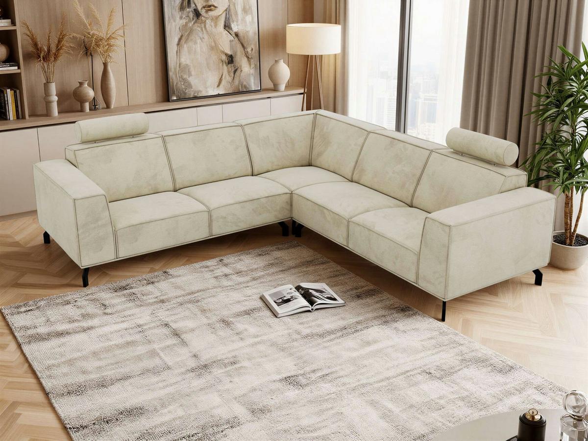 ECKSOFA VESANO L - Beige Velvet - Beige/Schwarz, Textil/Metall (260/260cm) - MKS