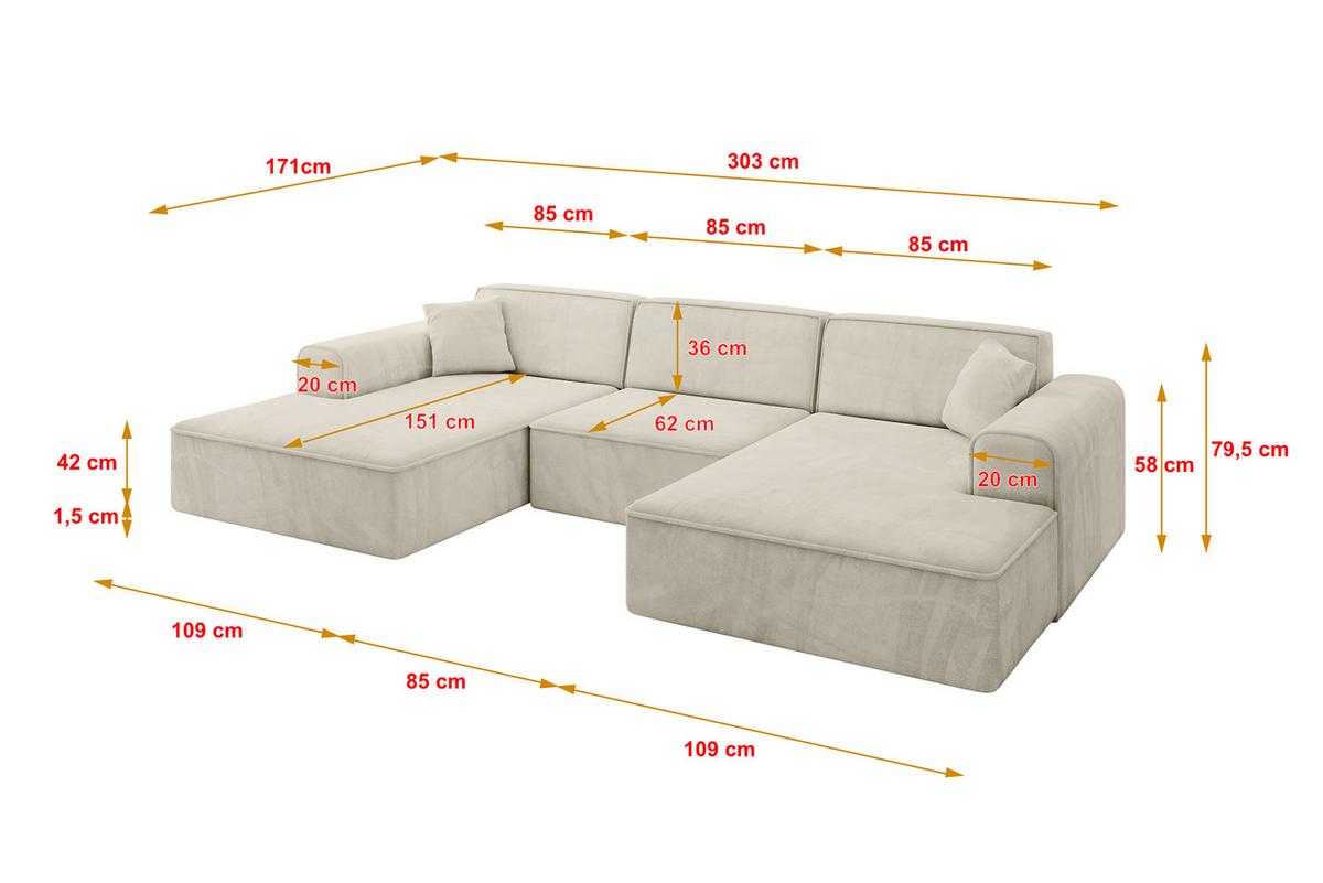 WOHNLANDSCHAFT IREA-U1-v3 - 303x171x79 cm Dunkelgrau - Ecru, Holzwerkstoff/Textil (303/79/171cm) - ALTDECOR