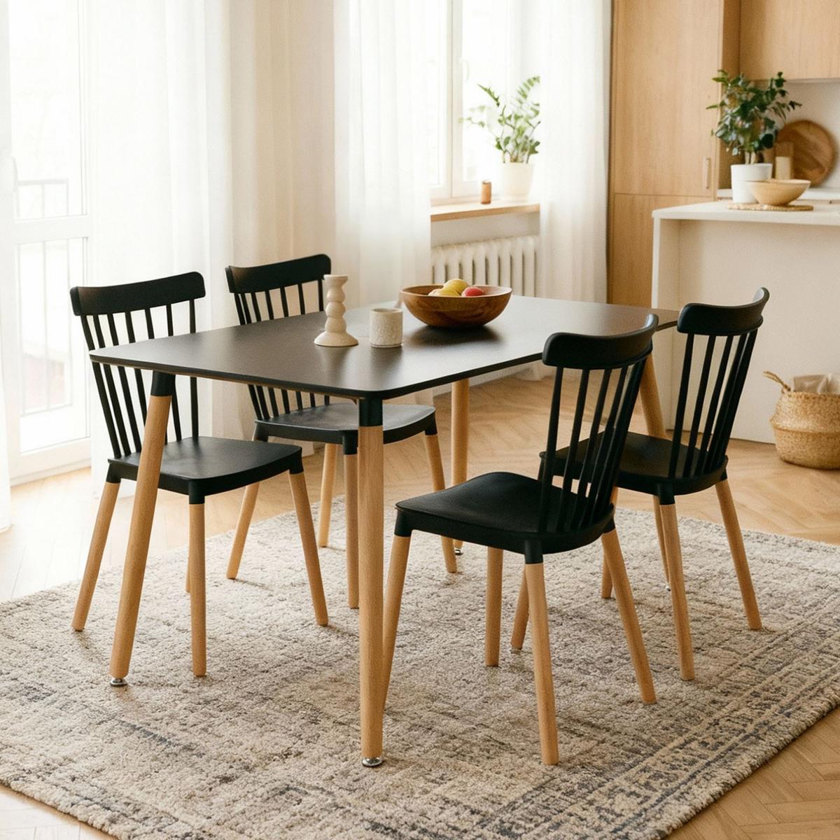 ESSGRUPPE SHANNON RAVI 5er Set schwarz - Schwarz, Holz/Holzwerkstoff - IDIMEX